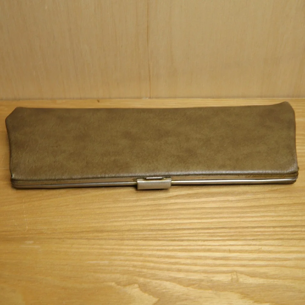 Vintage Western Brown Faux Leather Envelope Clutch Bag Silver Tone Clasp 13 Inch